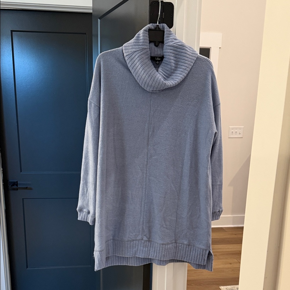 Lulu's Soft Blue Cowl Neck Sweater Dress